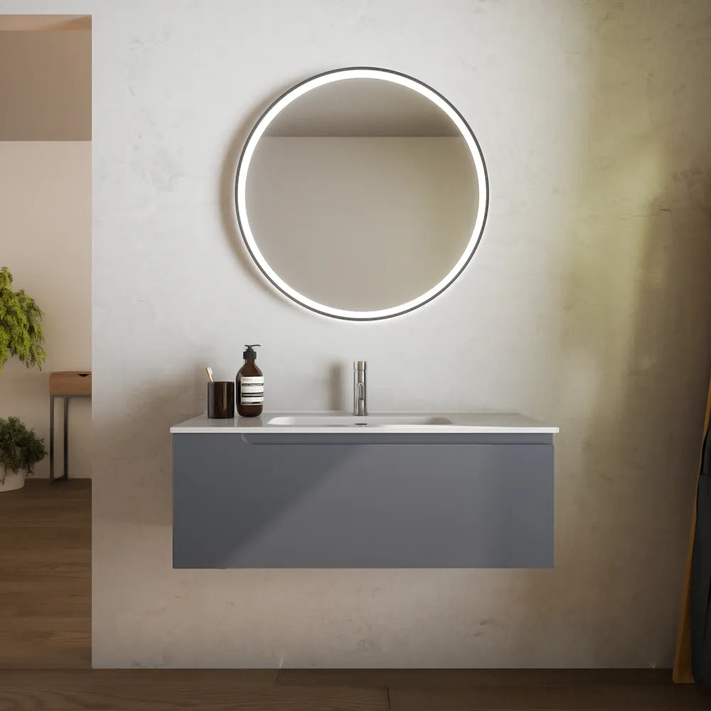 Mobile bagno sospeso 70 cm un cassetto grigio opaco con lavabo | Ardenne