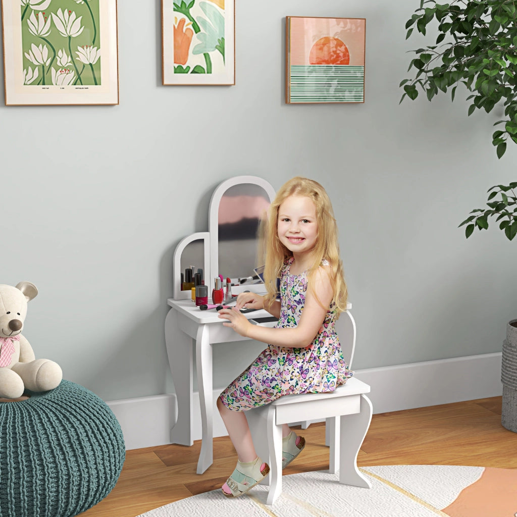 Tocador per Bambini con Specchio e Sgabello ¨C Minimal ¨C Bianco 3-6 Anni