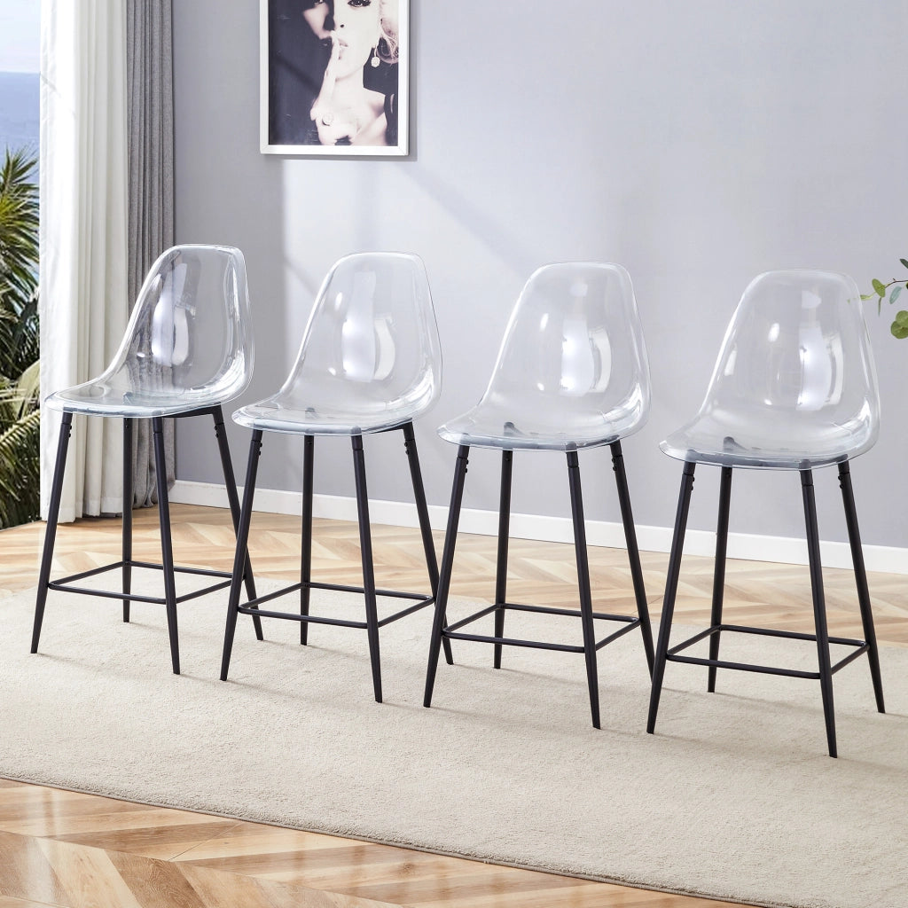 Set di 4 sgabelli da bar trasparenti con struttura in metallo argento/oro/nero, sedie dal design moderno per cucina, bar o sala da pranzo (solo sedie,