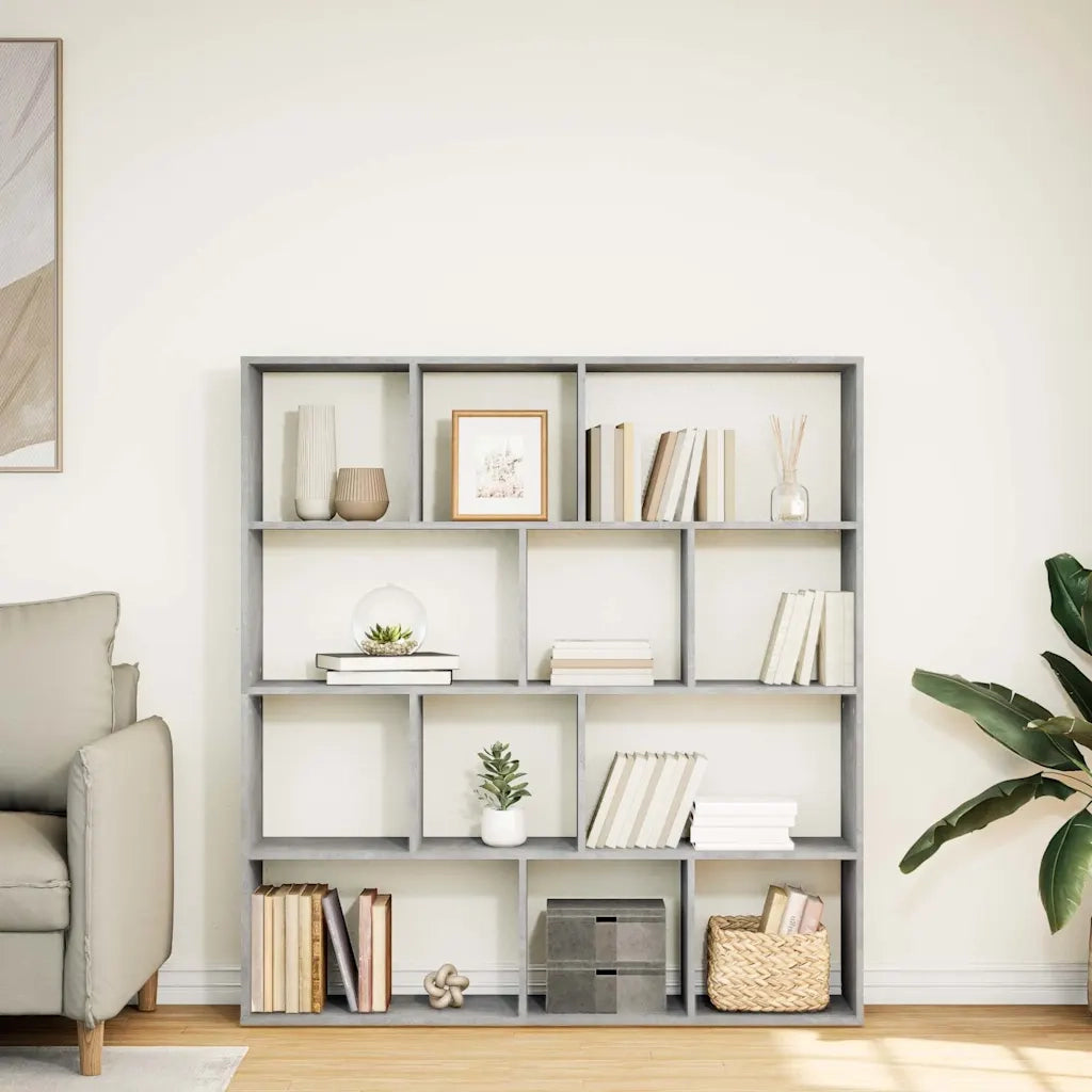 Libreria-Scaffale per Libri-Mobile di Stoccaggio Grigio Cemento 132x29x141,5 cm in Legno Multistrato