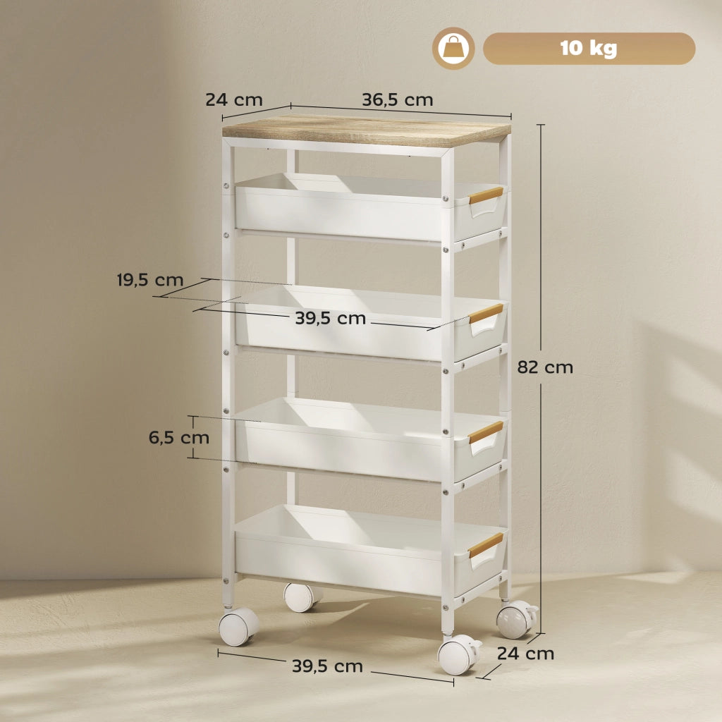 Carro da Cucina 5 Livelli ¨C zephmum ¨C Bianco Effetto Legno 39.5x24x82 cm