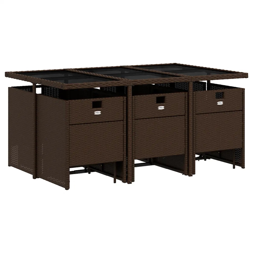 Set da Pranzo da Giardino 11 pz con Cuscini Polyrattan Marrone
