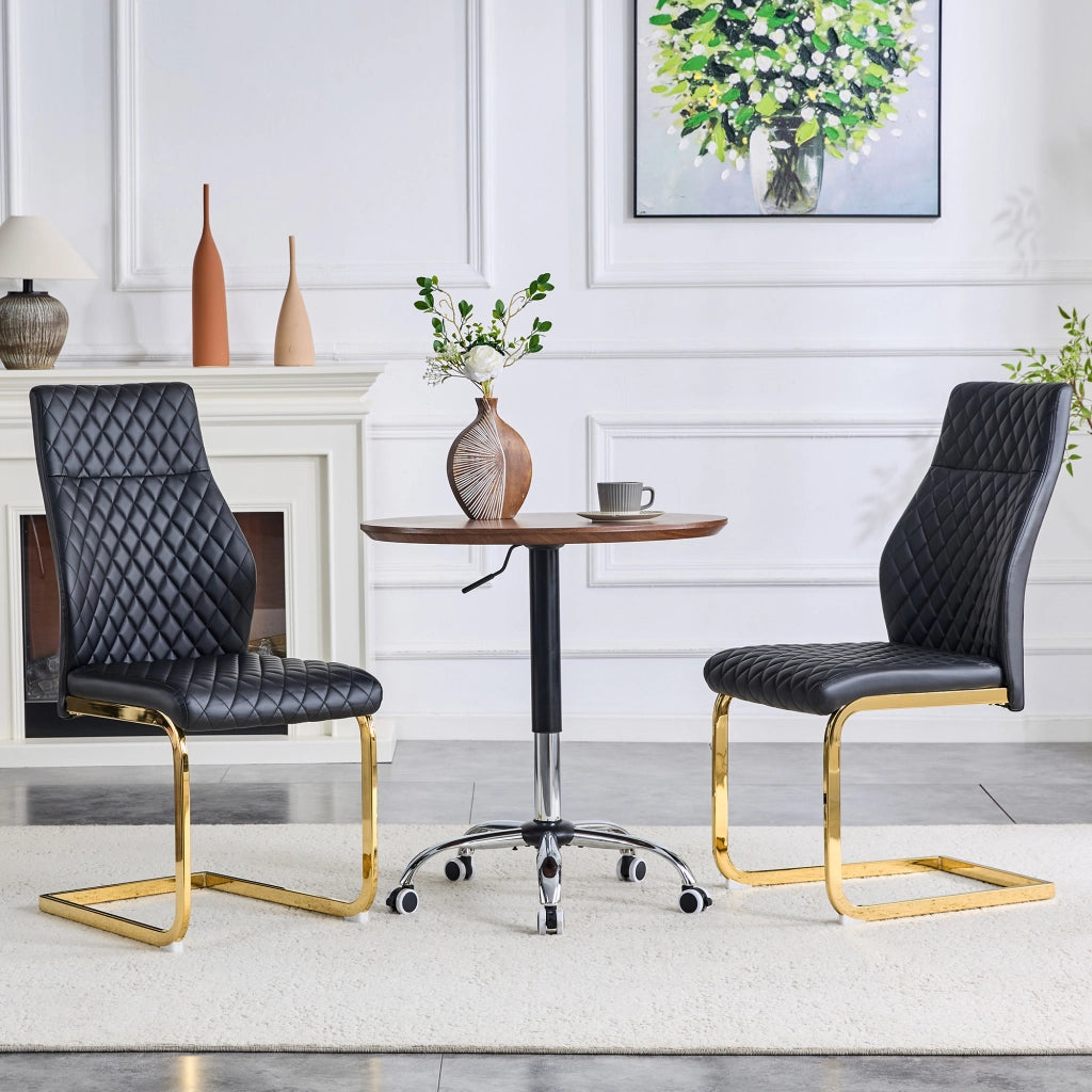 [Set di 2] Sedie da pranzo con motivo a rombi neri: schienale alto + comodo cuscino di seduta, struttura in metallo color oro, antiscivolo e resistent