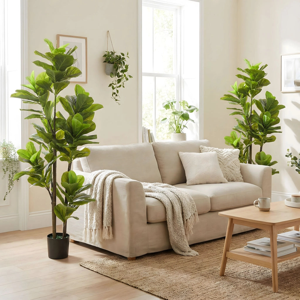 Pianta Artificiale Ficus Lyrata 150 cm ¨C Xylo ¨C Verde con Vaso Cemento Set 2 Pezzi