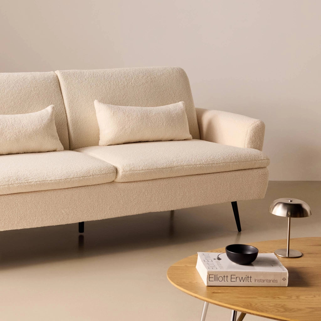 Divano letto in bouclé, 2–3 posti, crema