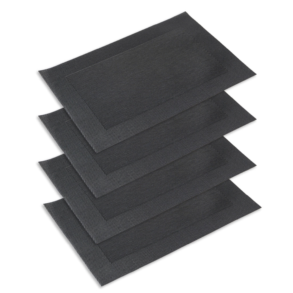 Set 4 Tovagliette Americane 45x30 cm in PVC Intrecciato, Lavabili e Riutilizzabili, Sottopiatto Rettangolare per Tavola Cucina e Sala da Pranzo  Nero
