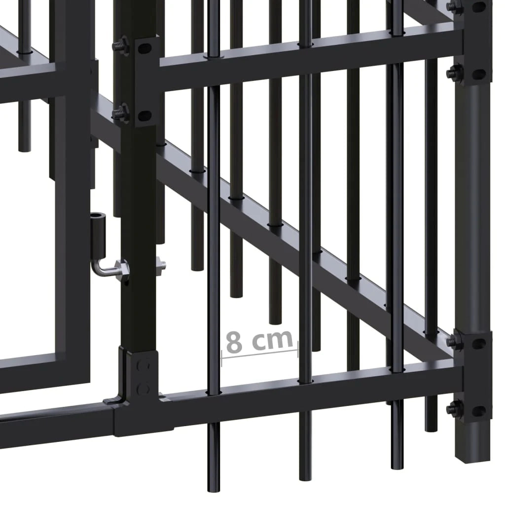 Cuccia/gabbia/recinto per animali domestici da esterno con tetto per cani acciaio 7,37 m² nero 02_0041765