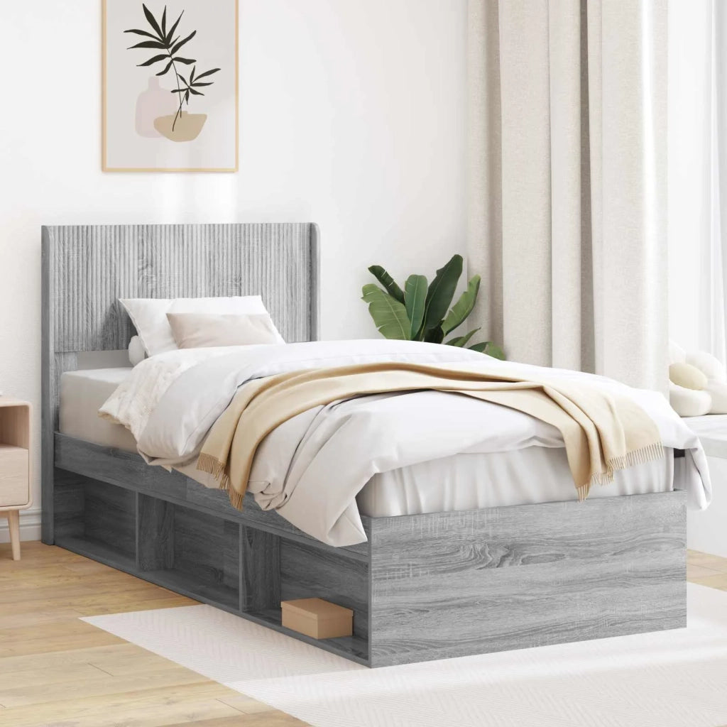 Letto singolo | Letto per adulti | Struttura del letto con stoccaggio e testata Sonoma grigio