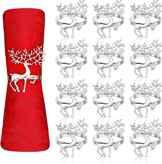 12 pezzi di serviette con anello di rende, 6 cm, contenitori di serviette in argento, anelli di servietta per rende per la tavola di Natale, ringraziamento, festa di compleanno, matrimonio, decorazione di tavola