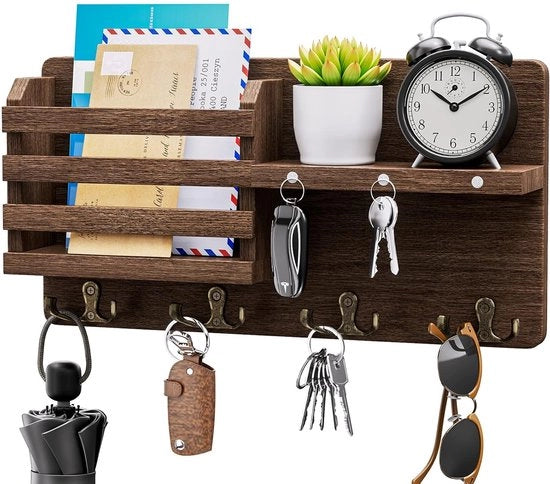 Oggetto da Parete con Magnete - 4 Ganci - Marrone
