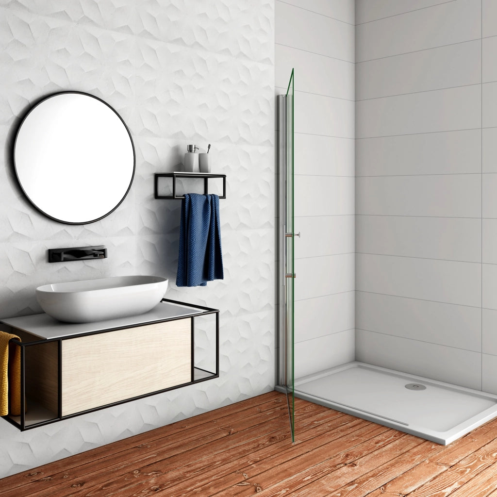 WALK IN Parete Doccia Movibile Pivotante 65x187 cm in Vetro 6 mm Trasparente Temperato Anticalcare Telaio Cromato Lucido