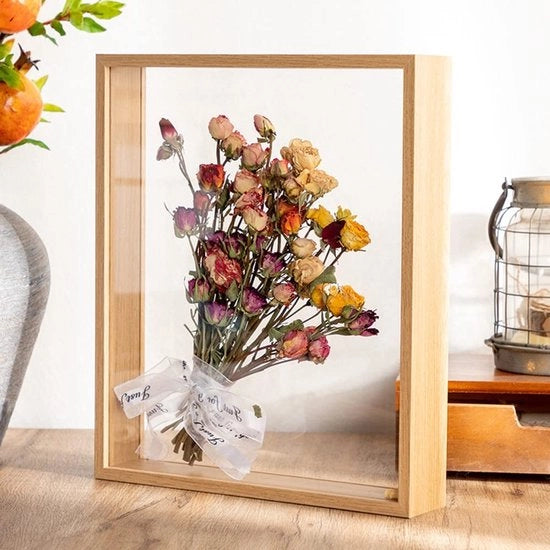 Supporto Fotografico in Legno con Box Ombreggiante Display Standard - Vetrina a Doppia Facia - 21,2 x 31 cm - Colore Legno Moka