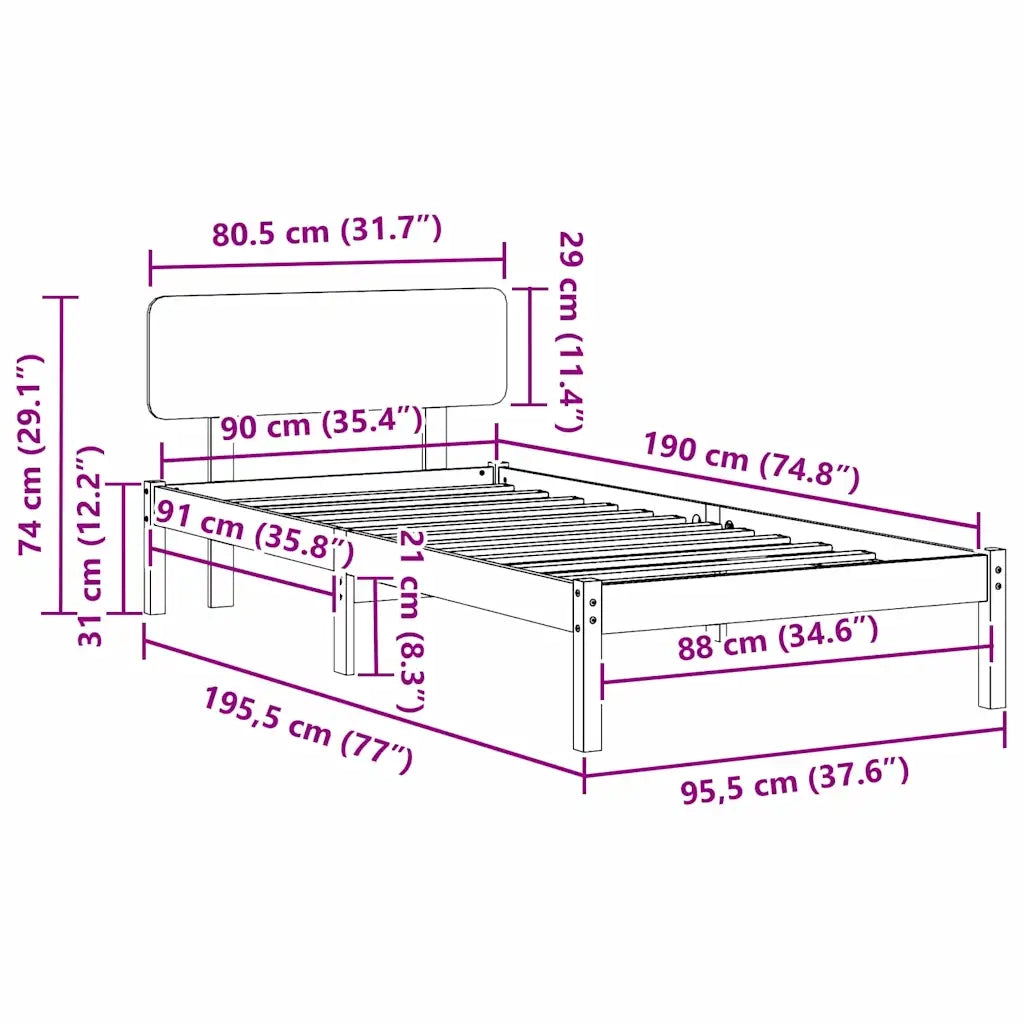 Struttura del letto Marrone cerato 90 x 190 cm Pino massello 872130