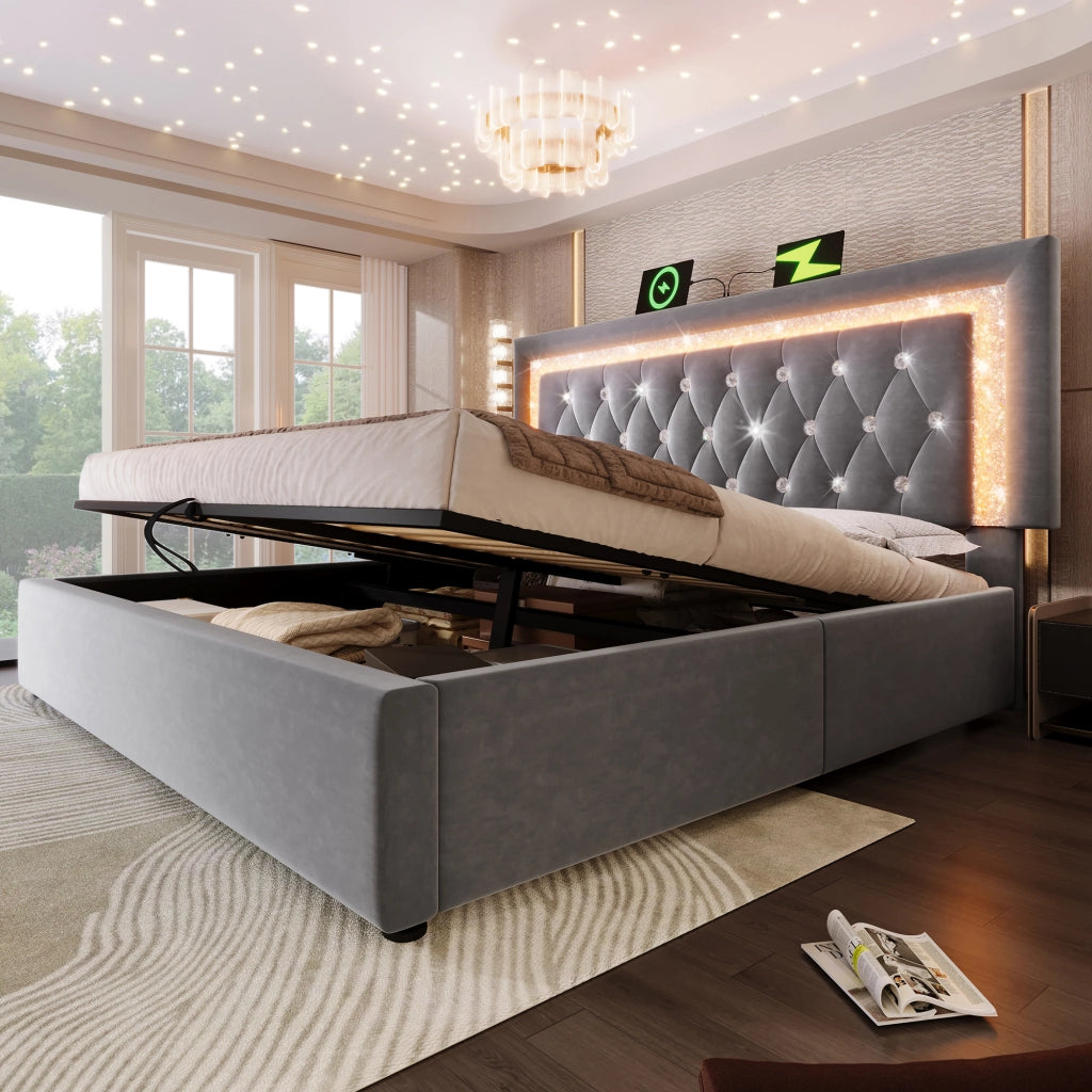letto in velluto grigio 140x200 cm
