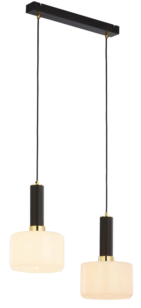 Lampada a sospensione VANES nero oro 52cm 2xE27 vetro bianco