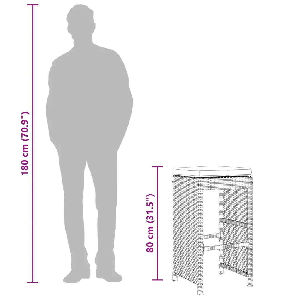 Sgabelli da Bar con Cuscini 4 pz Neri in Polyrattan 368689