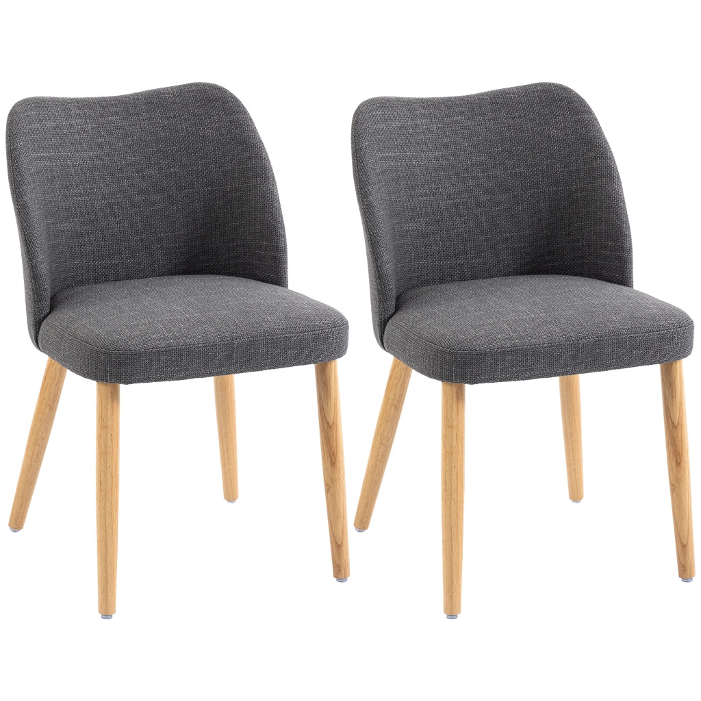 Set 2 Sedie da Pranzo ¨C Xylo ¨C Schienale Curvo Seduta Imbottita Gambe Legno Lino Grigio Chiaro