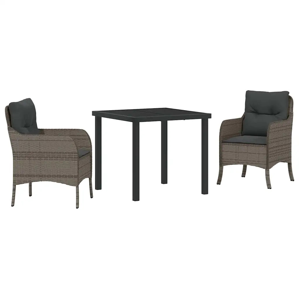 Set da Pranzo per Giardino con cuscino 3 pcs Grigio polyrattan