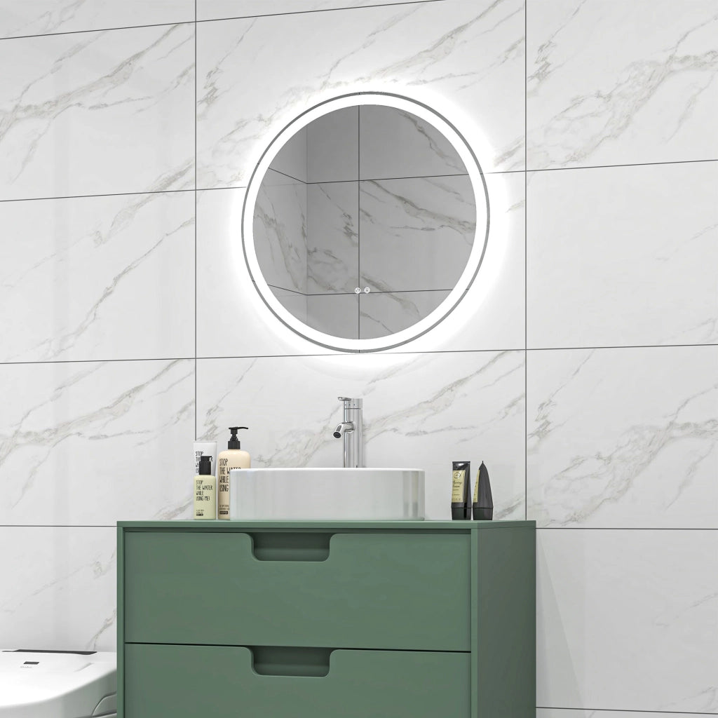 Specchio da Bagno Rotondo con LED e Touch ¨C Minimal ¨C Bianco 60x60 cm