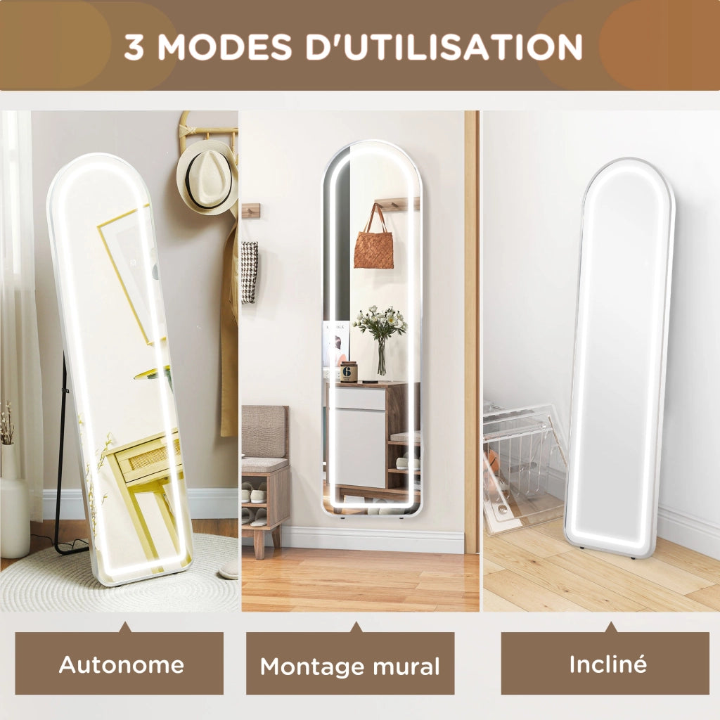 Specchio a figura intera con LED ¨C Minimal ¨C Argento 150x40 cm