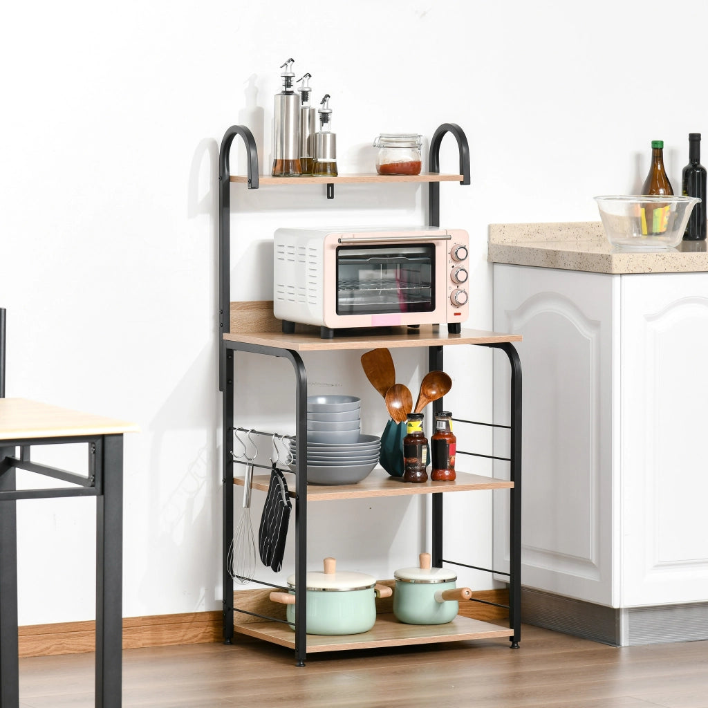 Scaffale da Cucina 4 Ripiani con Ganchos ¨C Xylo ¨C Legno Naturale 60x40x125 cm
