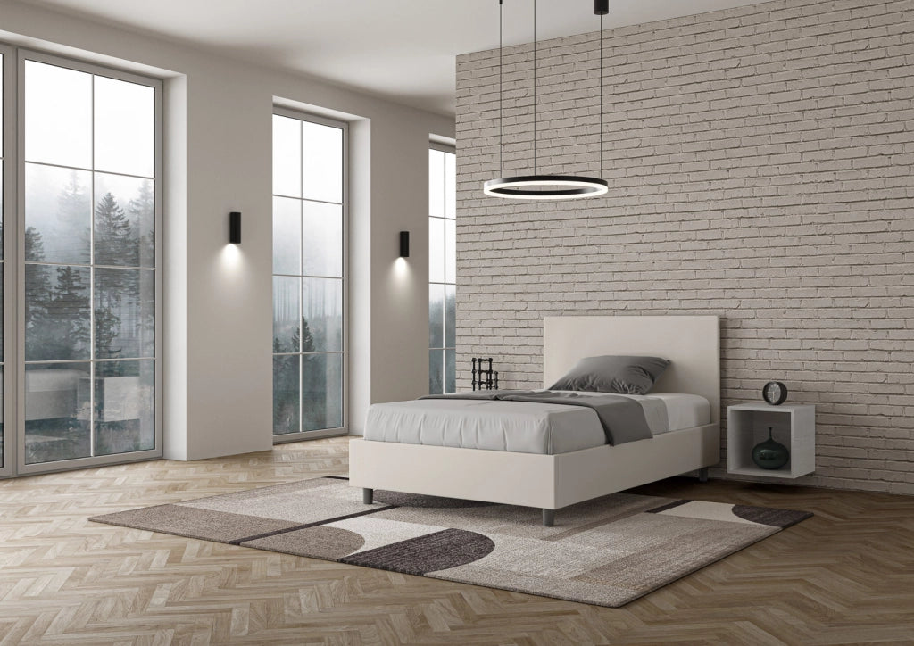 BS COM Letto una piazza e mezza contenitore imbottito 120x210 similpelle bianco
