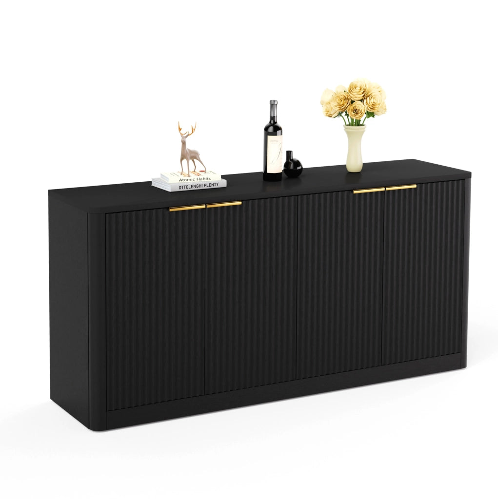 Credenza moderna 150 cm con 4 ante; design ondulato; in MDF nero