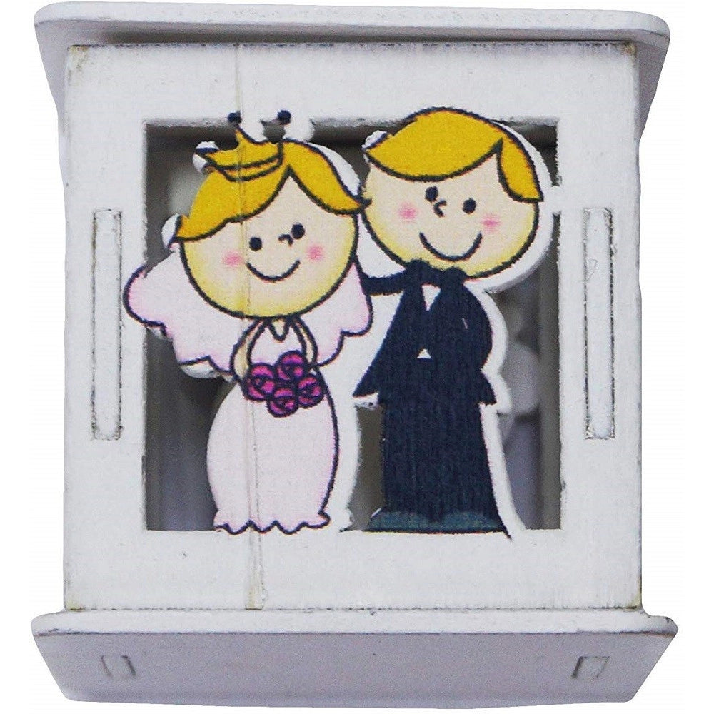 Trade Shop - Set 12pz Scatola Sposi Matrimonio 5.5x5.5cm Legno Bianco Scritta Love Bomboniera -