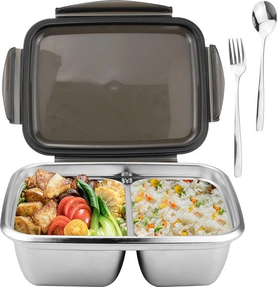 Tazza per il pane in acciaio inossidabile 1800 ml con ciotole, forchetta e cucchiaio, impermeabile, con contenitore per picnic e scuola
