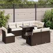 Set Divani da Giardino 9pz con Cuscini Marrone in Polyrattan 3326504