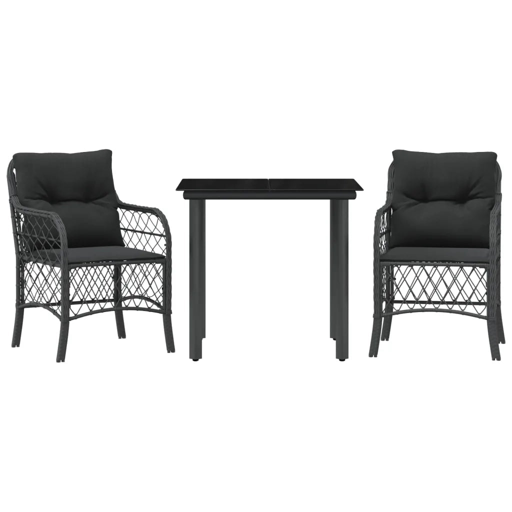 Set da Bistrò 3 pz con Cuscini Nero in Polyrattan