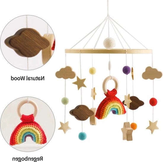 Culla a vento in legno mobile - lettino pendente giocattolo da riscuotere - regalo per la nursery - regalo regno dell'arcobaleno 2