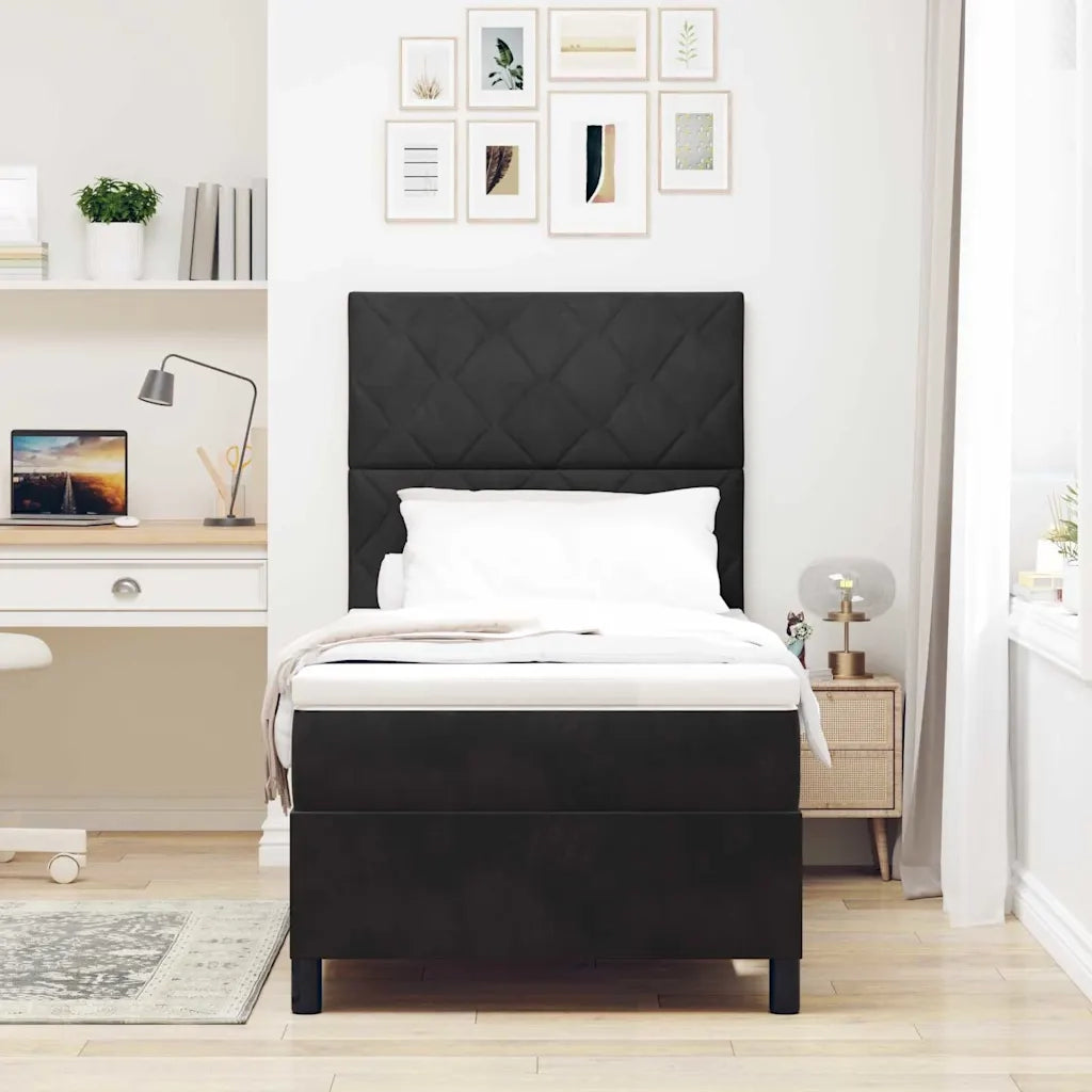 Letto a Sorgente LED con materasso Nero 90 x 190 cm Tessuto