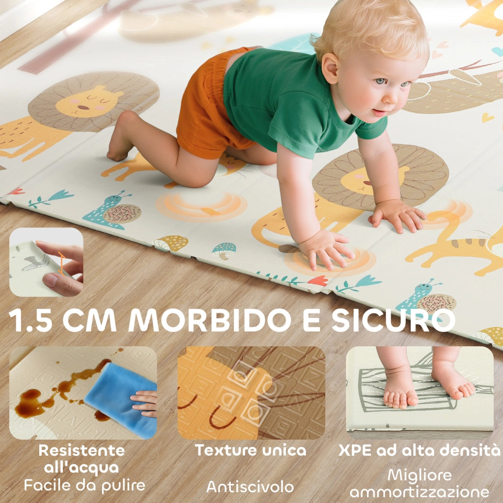 Tappeto per Bambini 0-6 Anni a Tema Bosco con Superficie Impermeabile in XPE Multicolore, 196x176x1.5 cm