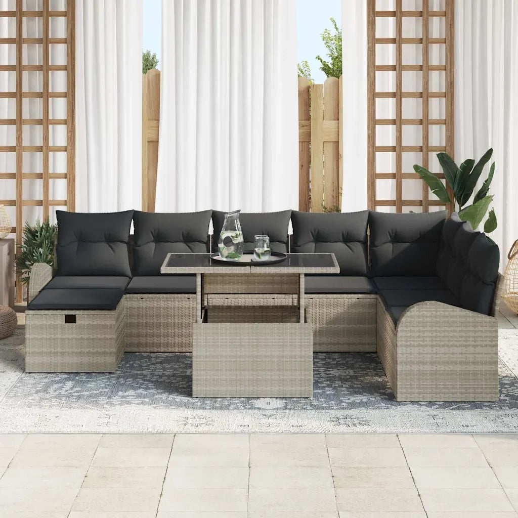 Set Divano da Giardino 9 pcs Grigio chiaro Poly Rattan 3361111