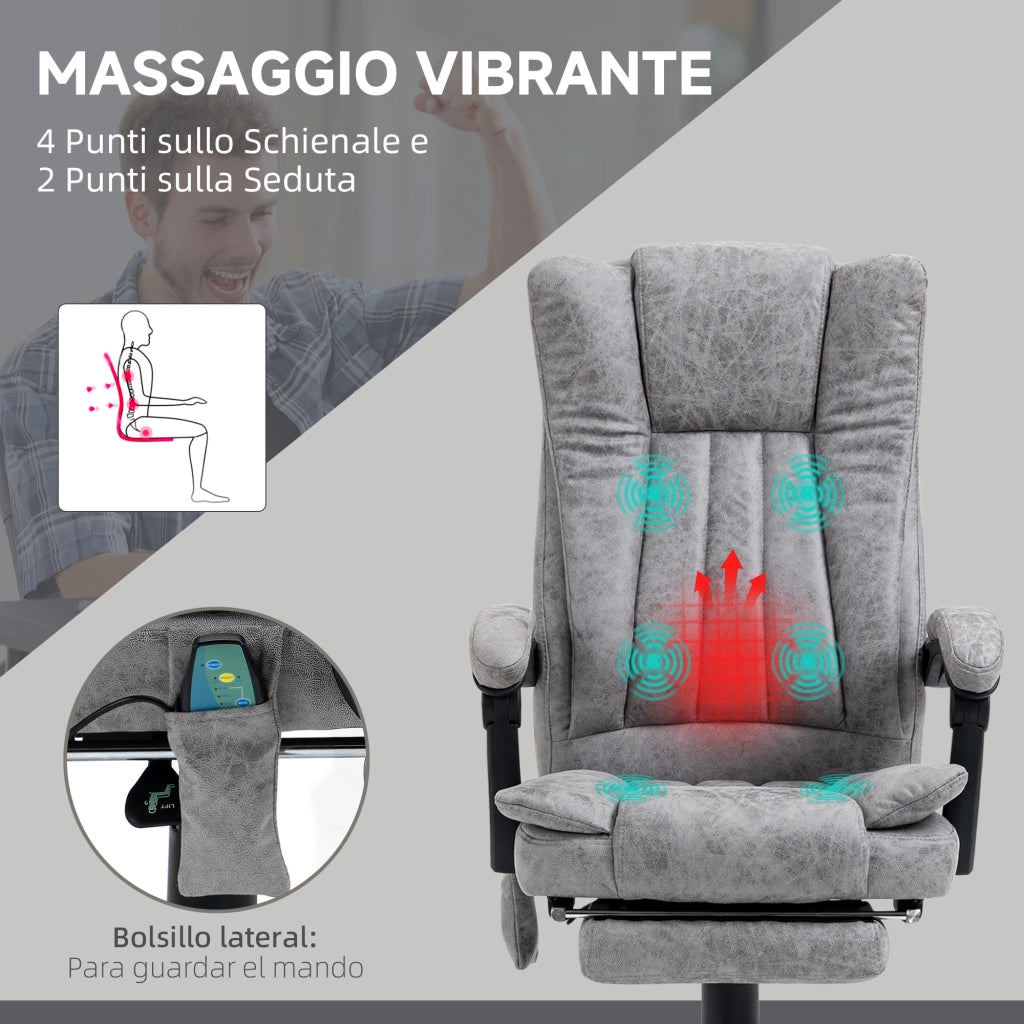 Poltrona da Ufficio Massaggiante Riscaldante Reclinabile ¨C Xylo ¨C Grigio con Poggiapiedi 62x70x113-120 cm