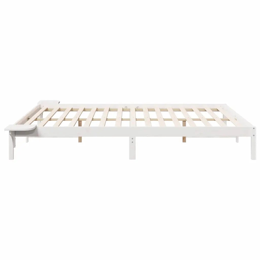 Letto con Tavolini Laterali Bianco 180 x 220 cm Pino massello 873254