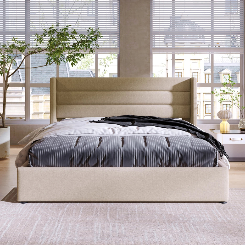 letto imbottito lino beige 140 x 200 cm
