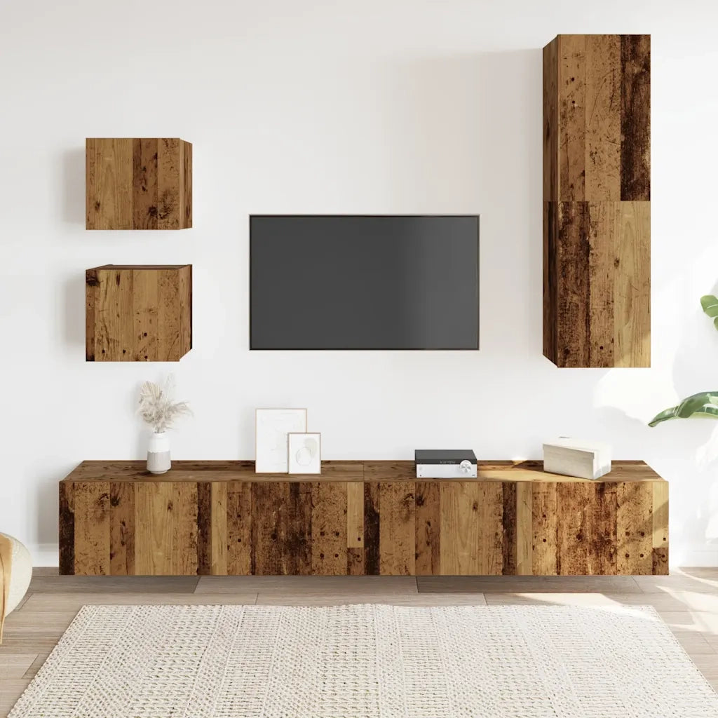 Set Mobile TV 5 pz | Armadietto TV | Mobile Porta TV Montato a Parete Legno Antico in Truciolato