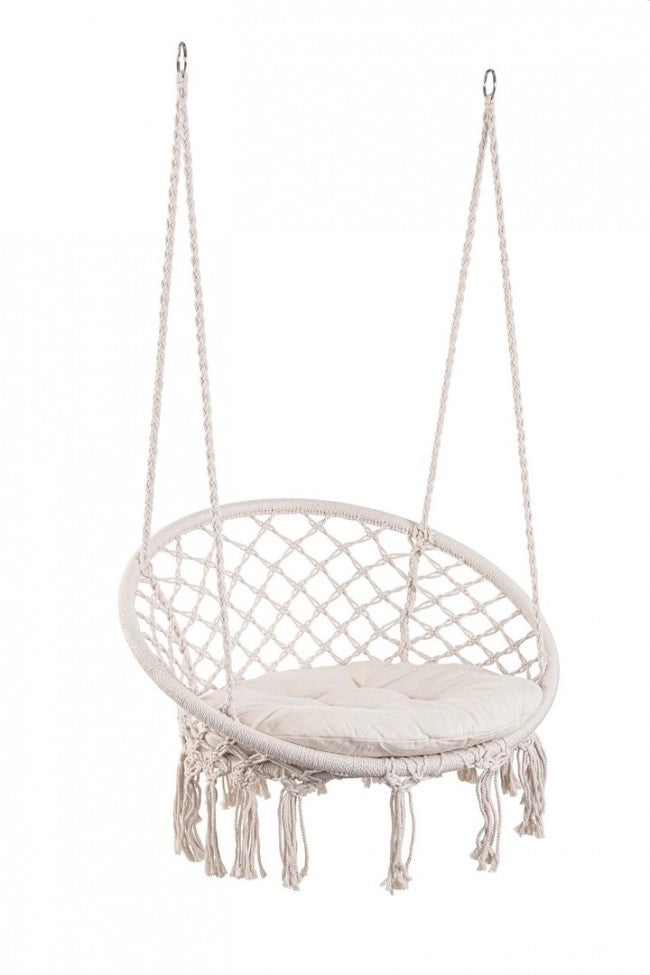 Poltrona Amaca Pensile in Macramé con Cuscino Rotonda - MONTANA