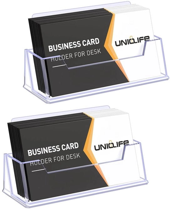 Supporto per Carte in Vetro Acrilico - 2 Slot - Supporto per Ufficio - Translucido - Design Moderno - Ideale per l'Organizzazione - Supporto per Carte