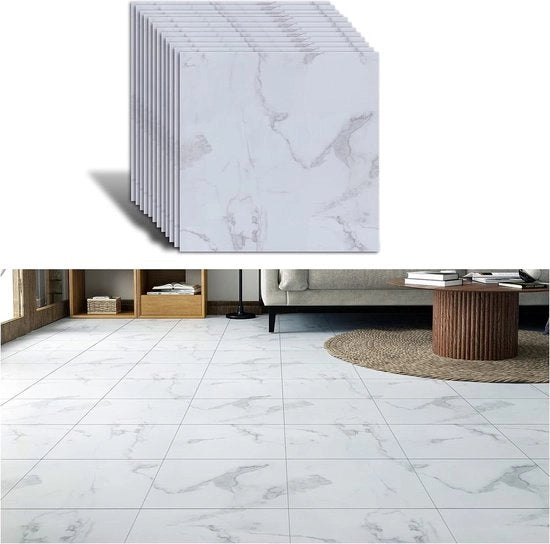 Pavimento in PVC-vinyl con finitura marmo autoadesivo - adesivi acqua-resistenti per cucina e bagno - 30 cm x 30 cm - 12 pezzi