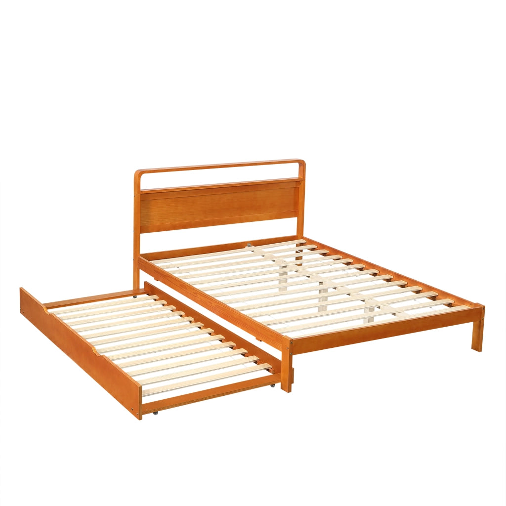 Letto in legno naturale 140x200 cm con letto estraibile 90x190 cm, soluzione 2 in 1 salvaspazio