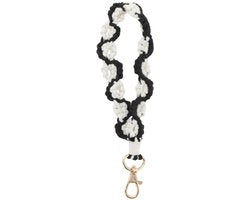Maniglia a Chiave Stile Bohemiano - Maniglia a Chiave a Maglia Macramè - Perle Artistiche - Acciaio Inox - Maniglia a Chiave con Cerniera - Fatto a Mano - Filo Cotonato - Maniglia a Chiave con Cerniera in Acciaio Inox