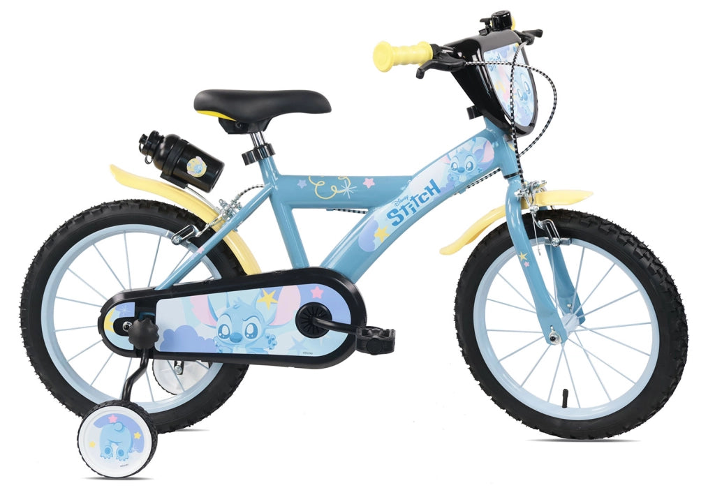 Bicicletta per Bambini 16" Disney Stitch Freni Caliper e Stabilizzatori in Acciaio Hi-Ten Azzurro