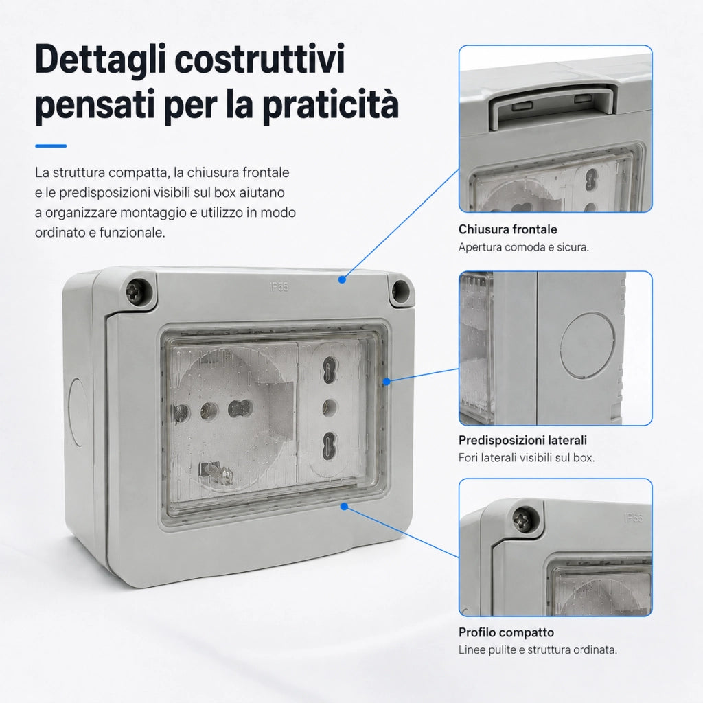 Cassetta Elettrica IP55 con Presa Schuko e Presa Bipasso