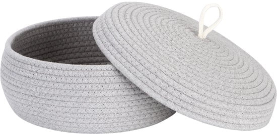 Organizzatore a cassetta rotondo in cotone con coperchio - Organizzatore multifunzione per snack, asciugamani e altro - Ideale per la casa, 33 x 14 cm (grande, piano, grigio)