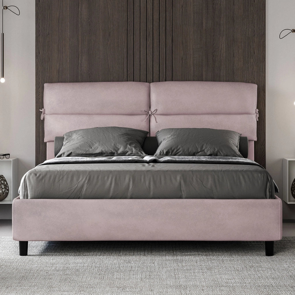 BS COM Letto matrimoniale con rete imbottito 160x190 microfibra glicine