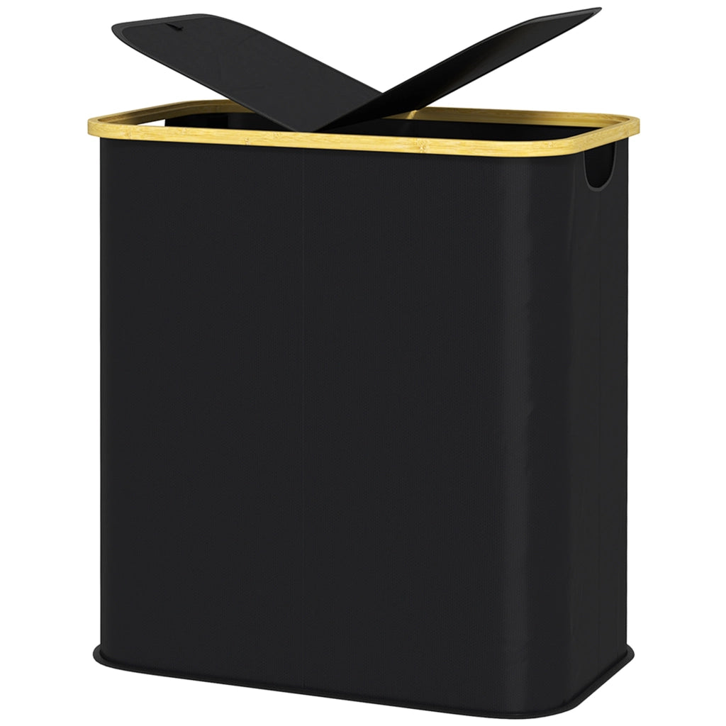 Cestello per biancheria pieghevole doppio con coperchio ¨C zephmum ¨C nero 80L