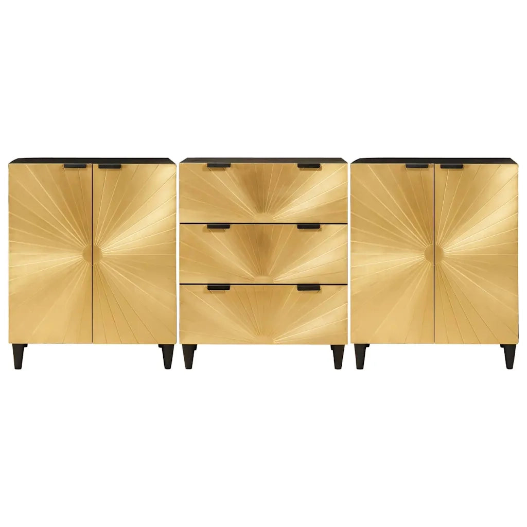 Credenza 3 pcs Nero e Oro 60 x 33 x 75 cm 3310023